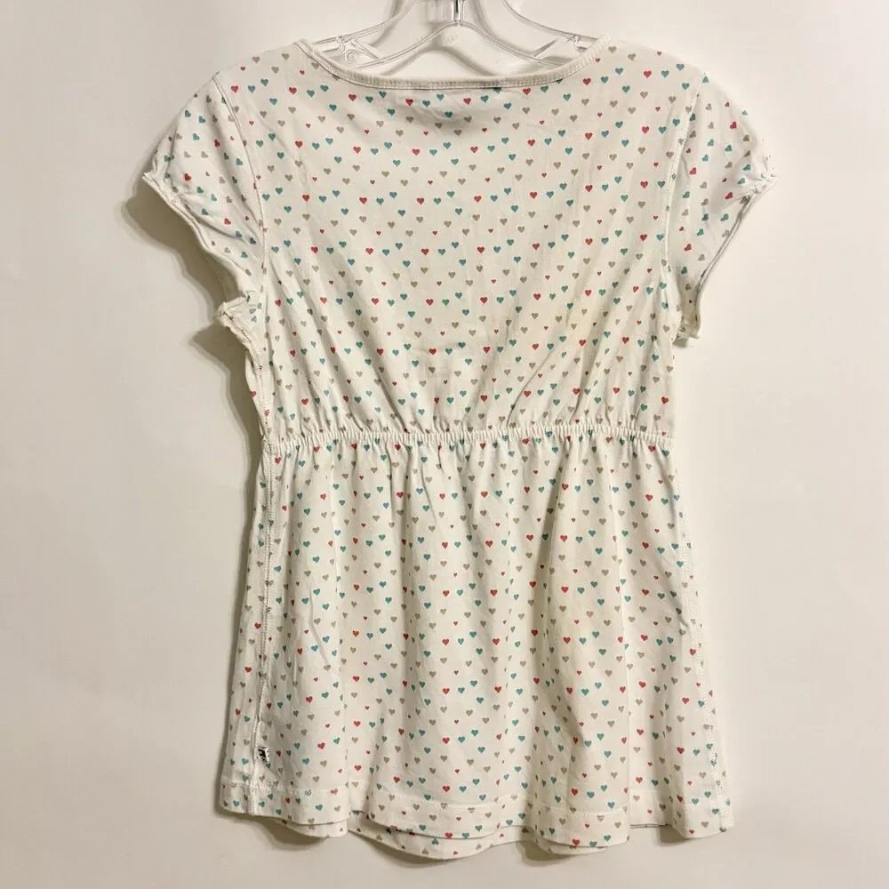 Vintage TOMMY HILFIGER Babydoll Knit Crew Top Girl's Size L White w/Hearts Y2K